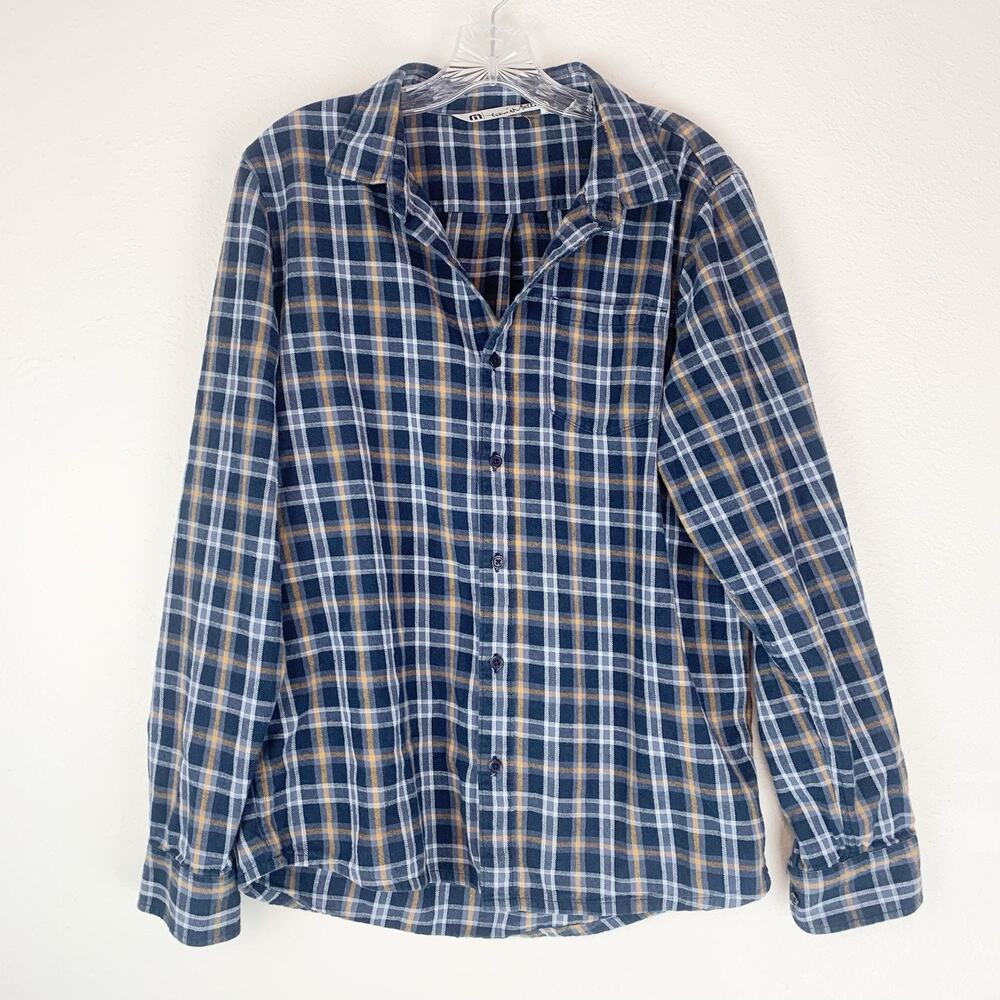 Travis Mathew Shirt Mens Large Flannel Button Up Plaid Blue Yellow‎ Casual Adult